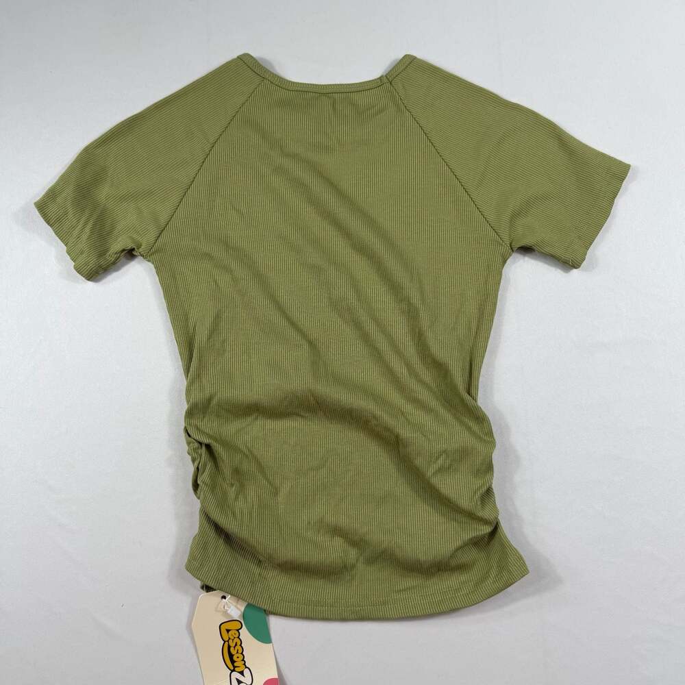 LessonZoo Ribbed Crew Neck Raglan Short Sleeve Ruched Side T-Shirt - Picture 7 of 7